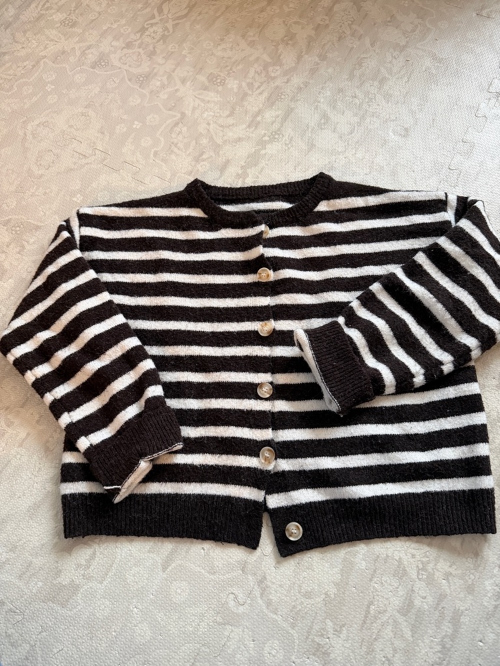Brown & White Striped Kids Cardigan Sweater
